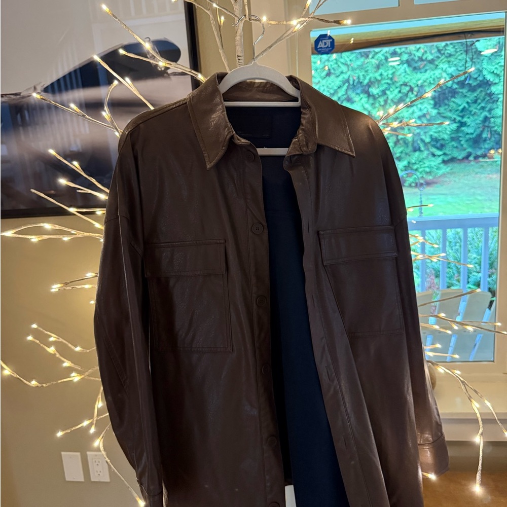 OAK + FORT Brown Pleather Shacket